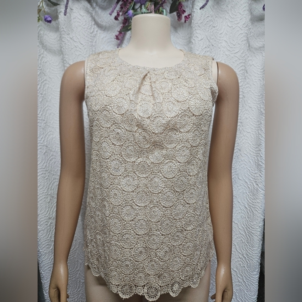 Talbots Cream Lace Trim Blouse